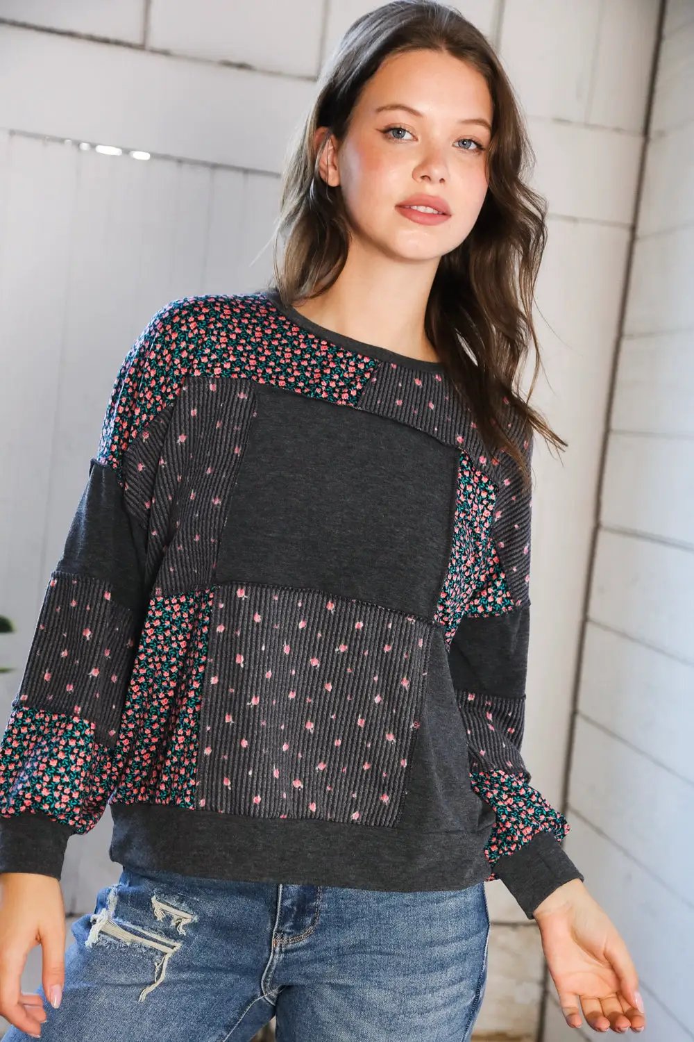 Lazy Daisies Charcoal Pullover by Haptics
