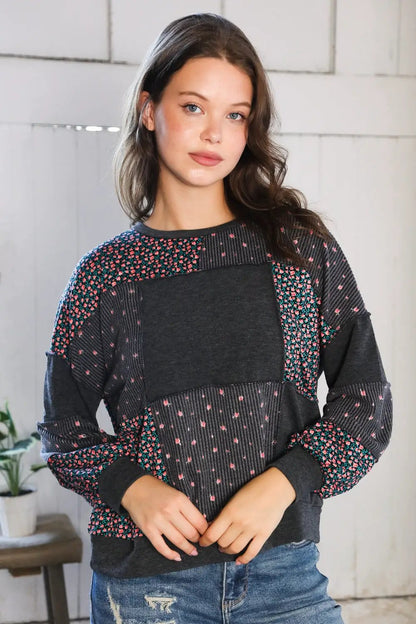 Lazy Daisies Charcoal Pullover by Haptics