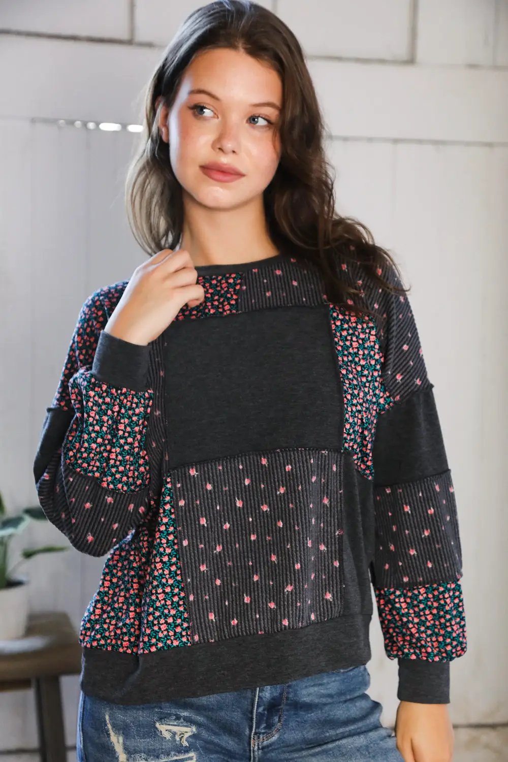 Lazy Daisies Charcoal Pullover by Haptics