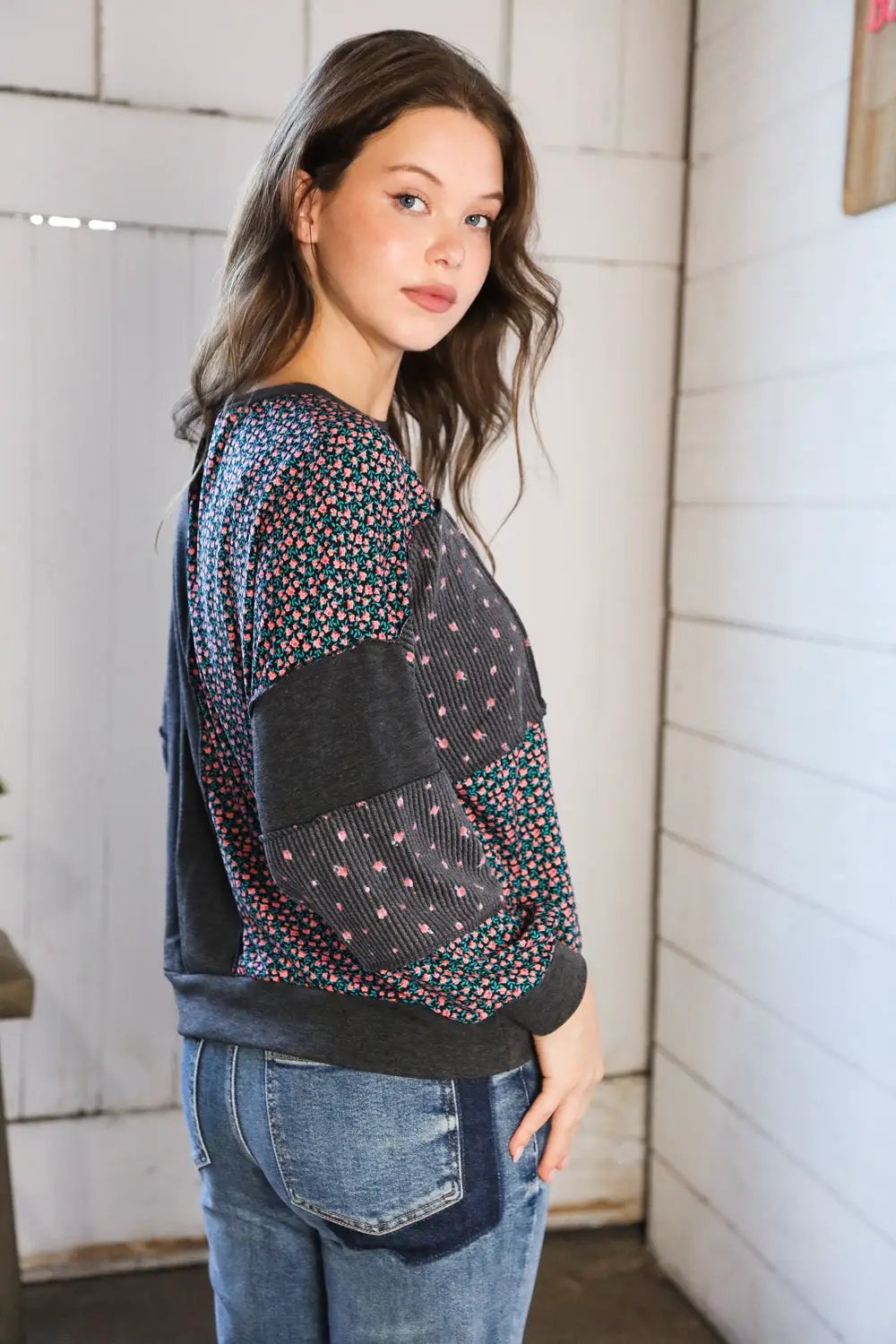 Lazy Daisies Charcoal Pullover by Haptics