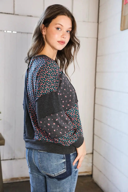 Lazy Daisies Charcoal Pullover by Haptics