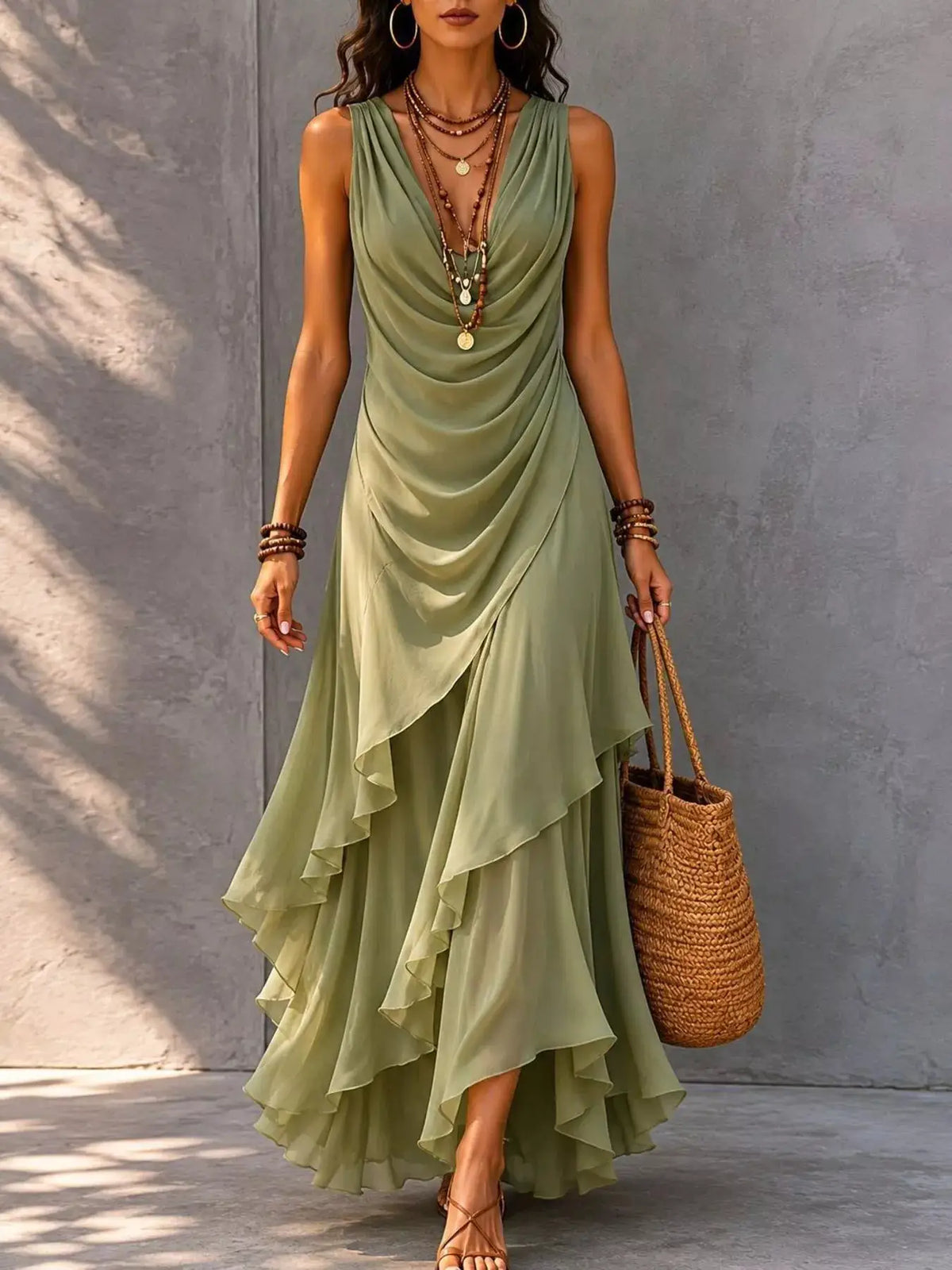 Sleeveless Layered Ruffle Hem Maxi Dress by Trendsi