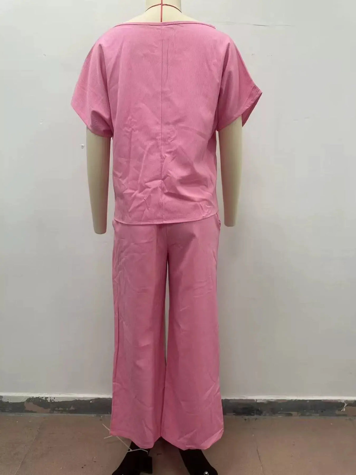 Full Size Solid Color Top and Wide-Leg Pants Set Plus Size by Trendsi
