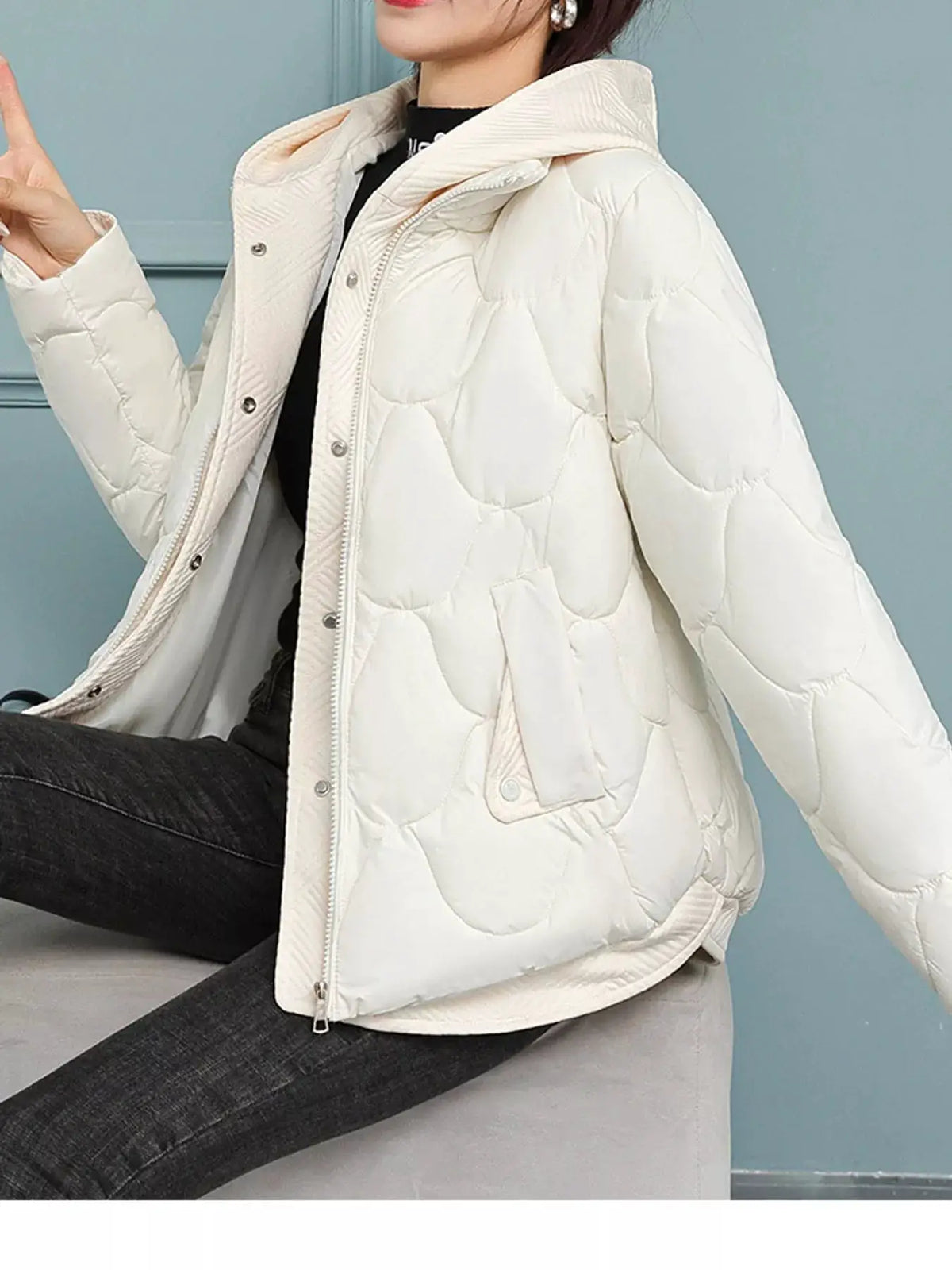 Plus Size Quilted Hooded Puffer Jacket with Snap-Button Closure by Trendsi
