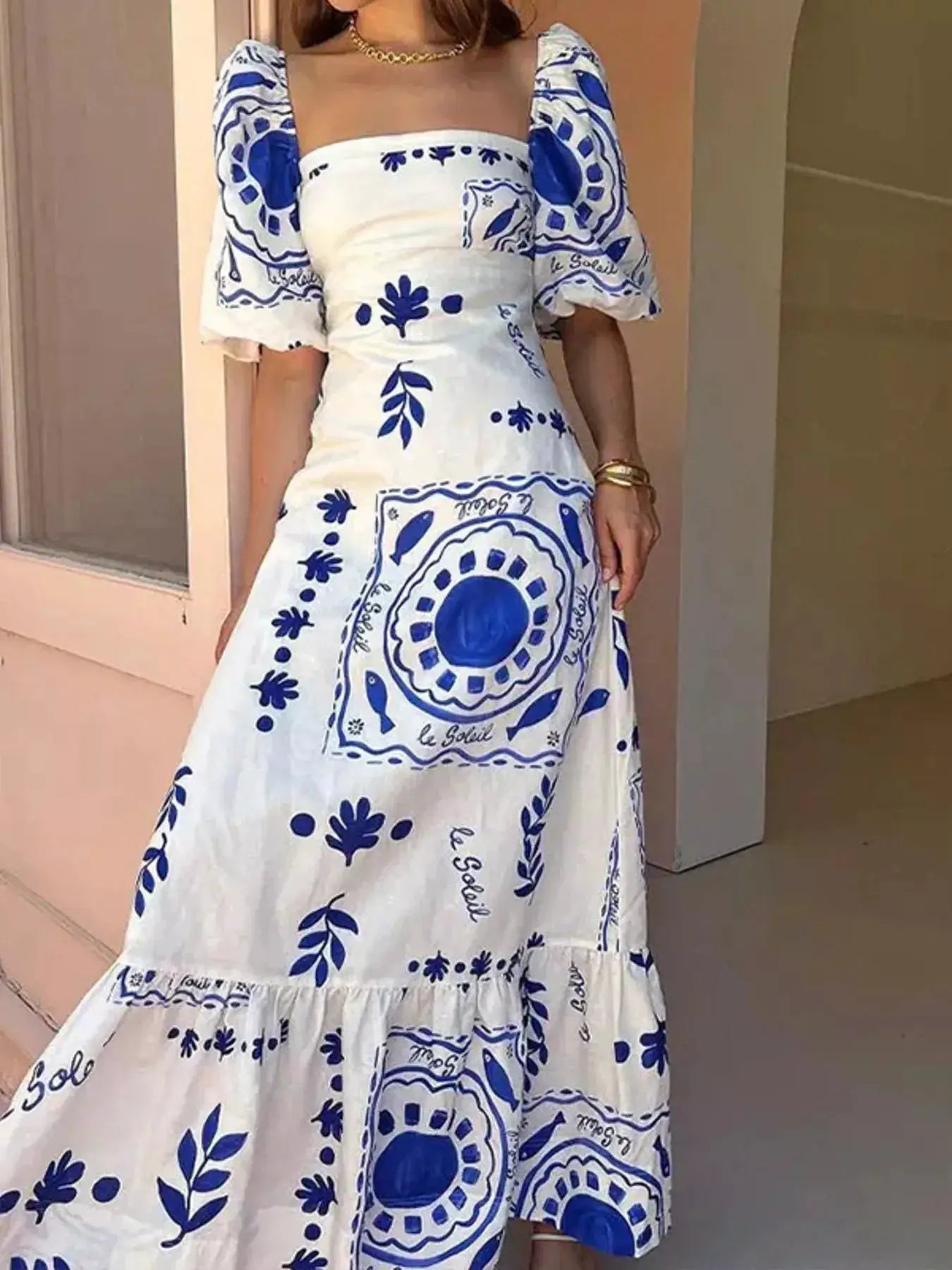 Full Size Floral Print Puff Sleeve Maxi Dress Plus Size by Trendsi