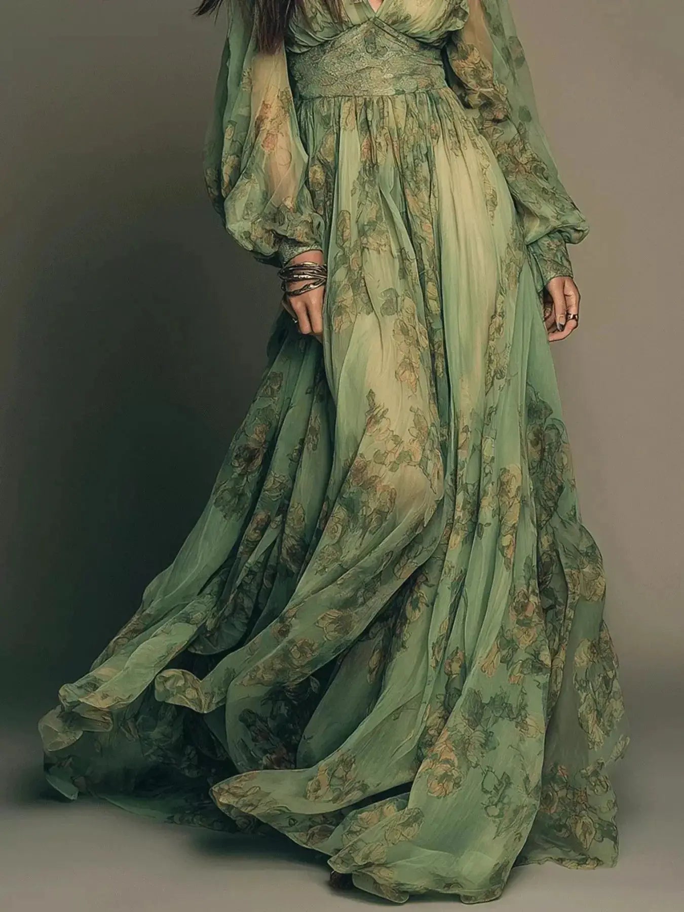 Floral Print V-Neck Maxi Dress by Trendsi