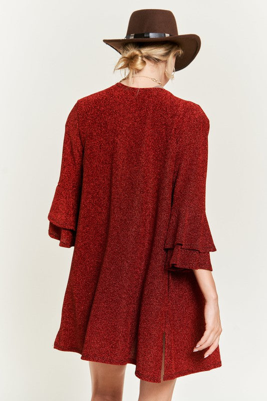 Glitter bell sleeve kimono style cardigan PLUS