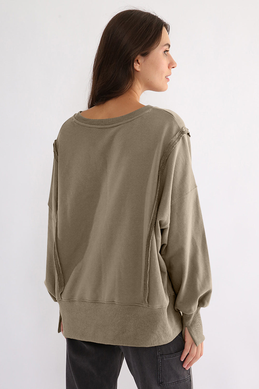 Exposed Seam High-Low Long Sleeve Sweatshirt