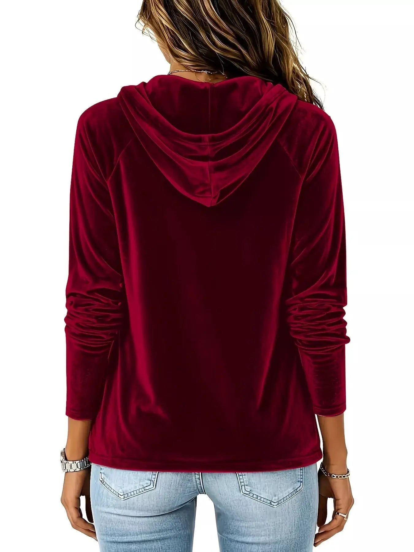Full Size Velvet Drawstring Long Sleeve Hoodie Plus Size by Trendsi