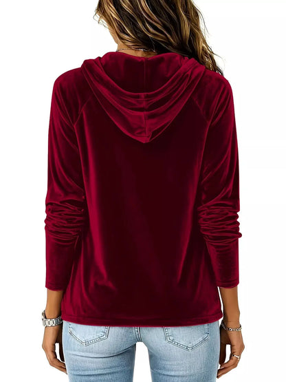 Full Size Velvet Drawstring Long Sleeve Hoodie Plus Size by Trendsi