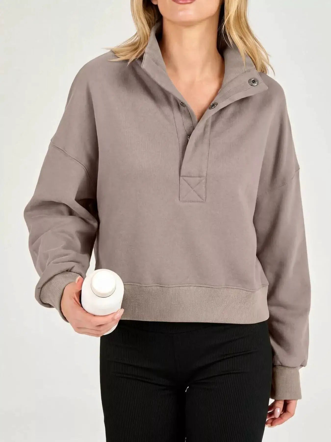 Half Snap Dropped Shoulder Sweatshirt by Trendsi