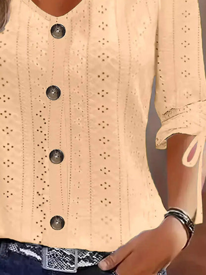 Eyelet Tie-Sleeve Detail Top by Trendsi