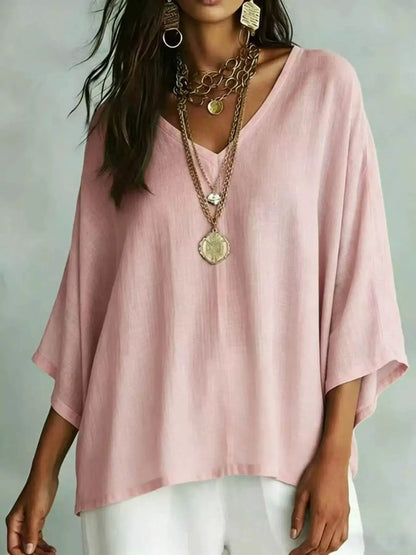 Full Size V-Neck Loose Fit T-Shirt Plus Size by Trendsi