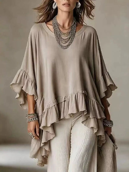 Ruffled Hem Loose Fit Top by Trendsi