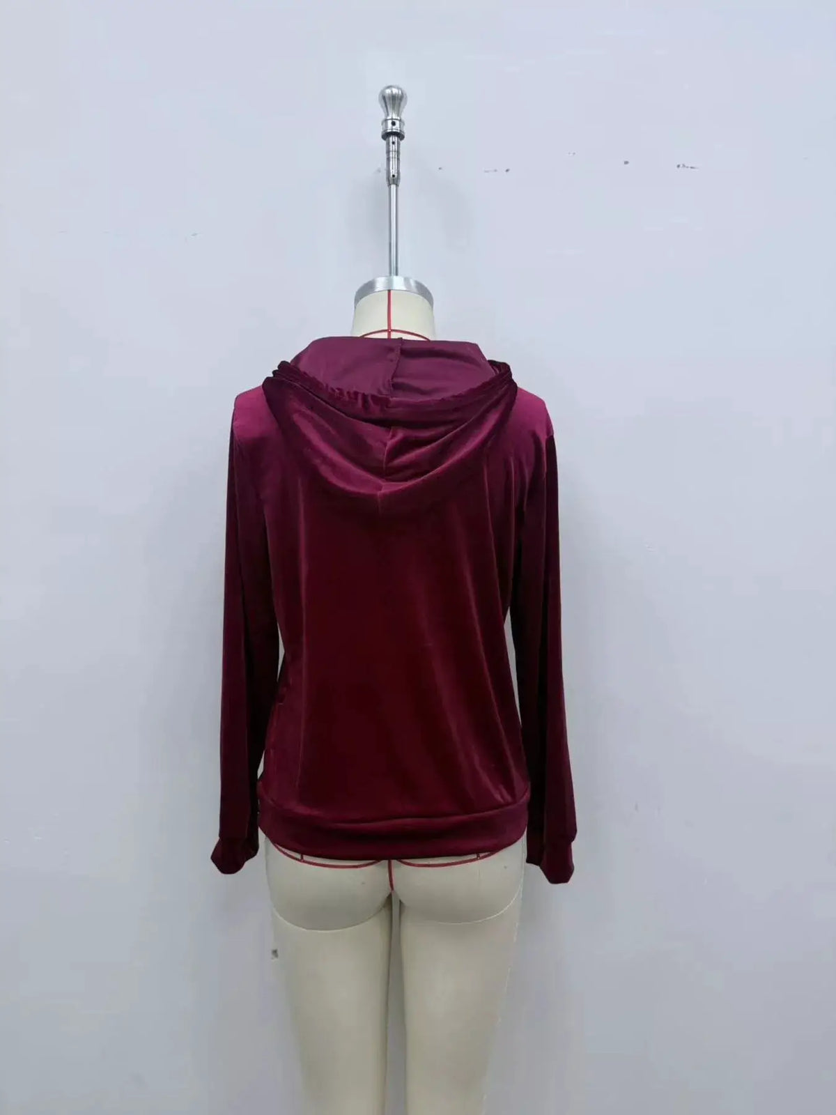 Full Size Velvet Kangaroo Pocket Hoodie Plus Size by Trendsi