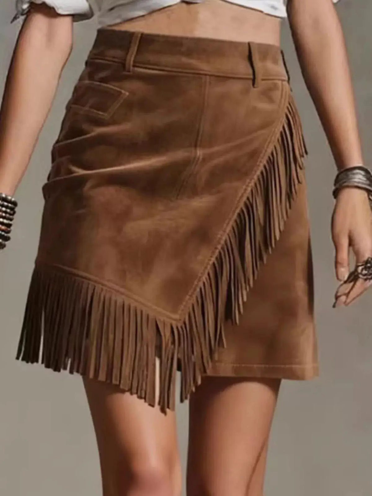 Fringed Wrap Mini Skirt by Trendsi