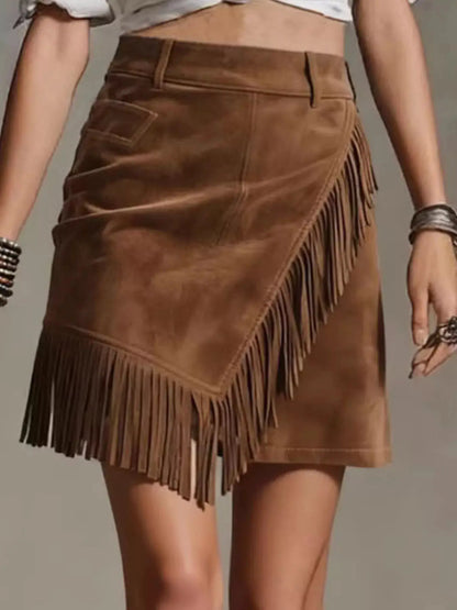 Fringed Wrap Mini Skirt by Trendsi