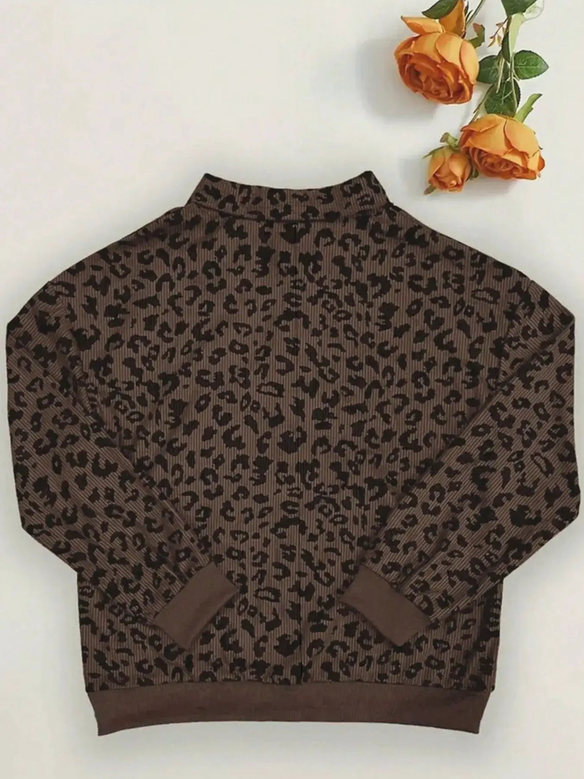 Leopard Print Quarter-Zip Sweatshirt by Trendsi