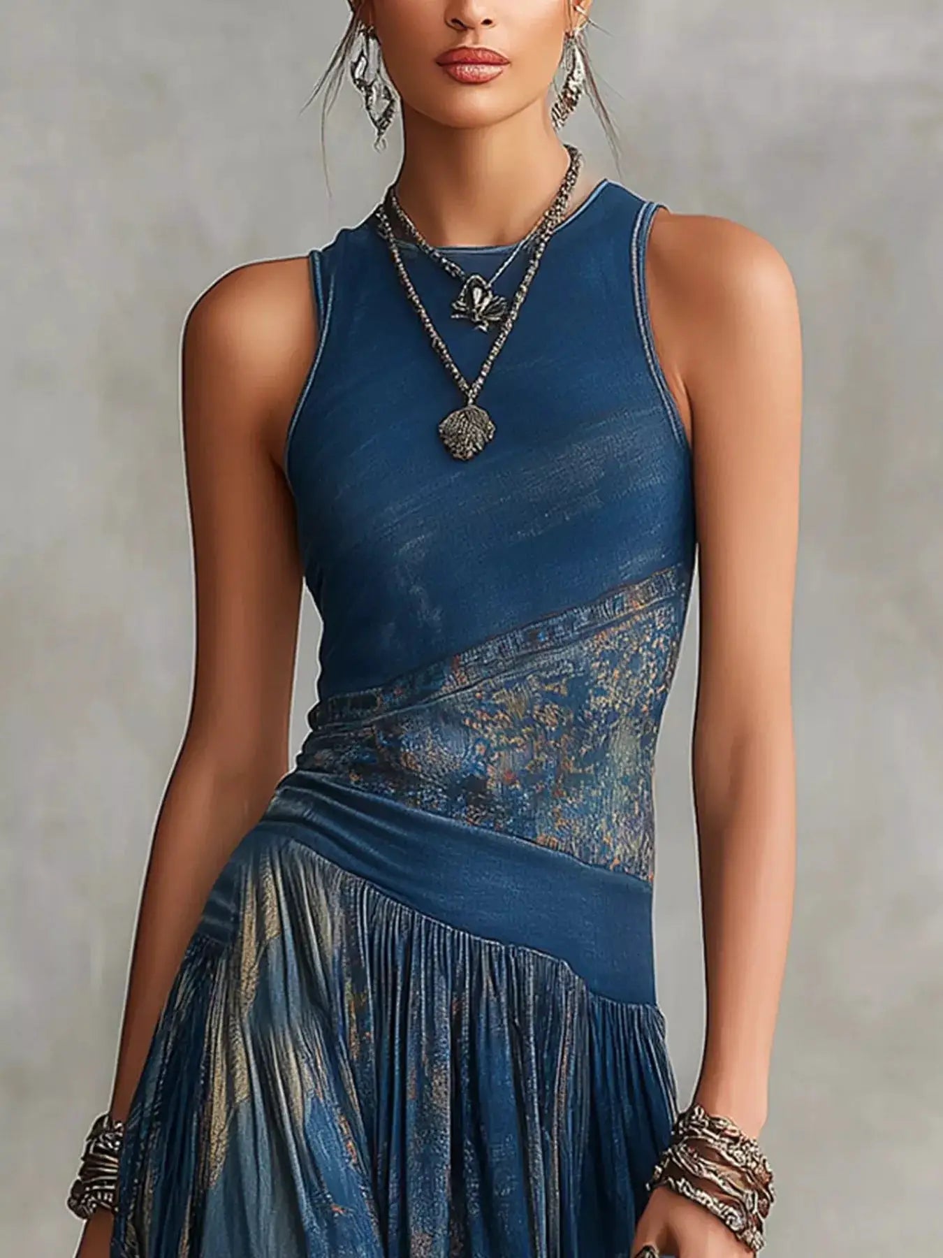 Printed Round Neck Sleeveless Maxi Dress by Trendsi