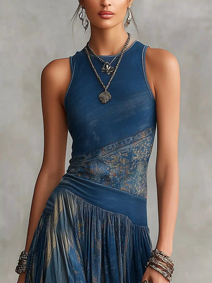 Printed Round Neck Sleeveless Maxi Dress by Trendsi