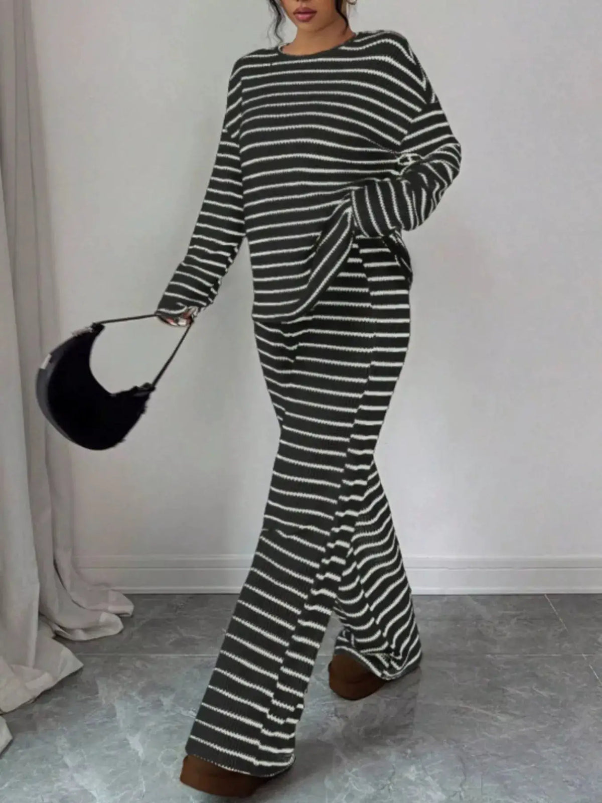 Striped Relaxed Fit Top and Pants Set by Trendsi