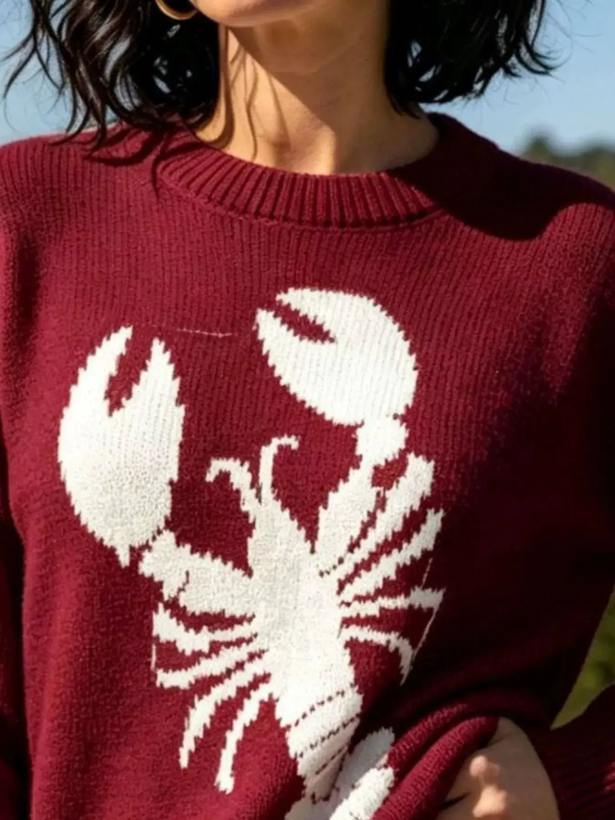 Lobster Graphic Crew Neck Sweater by Trendsi