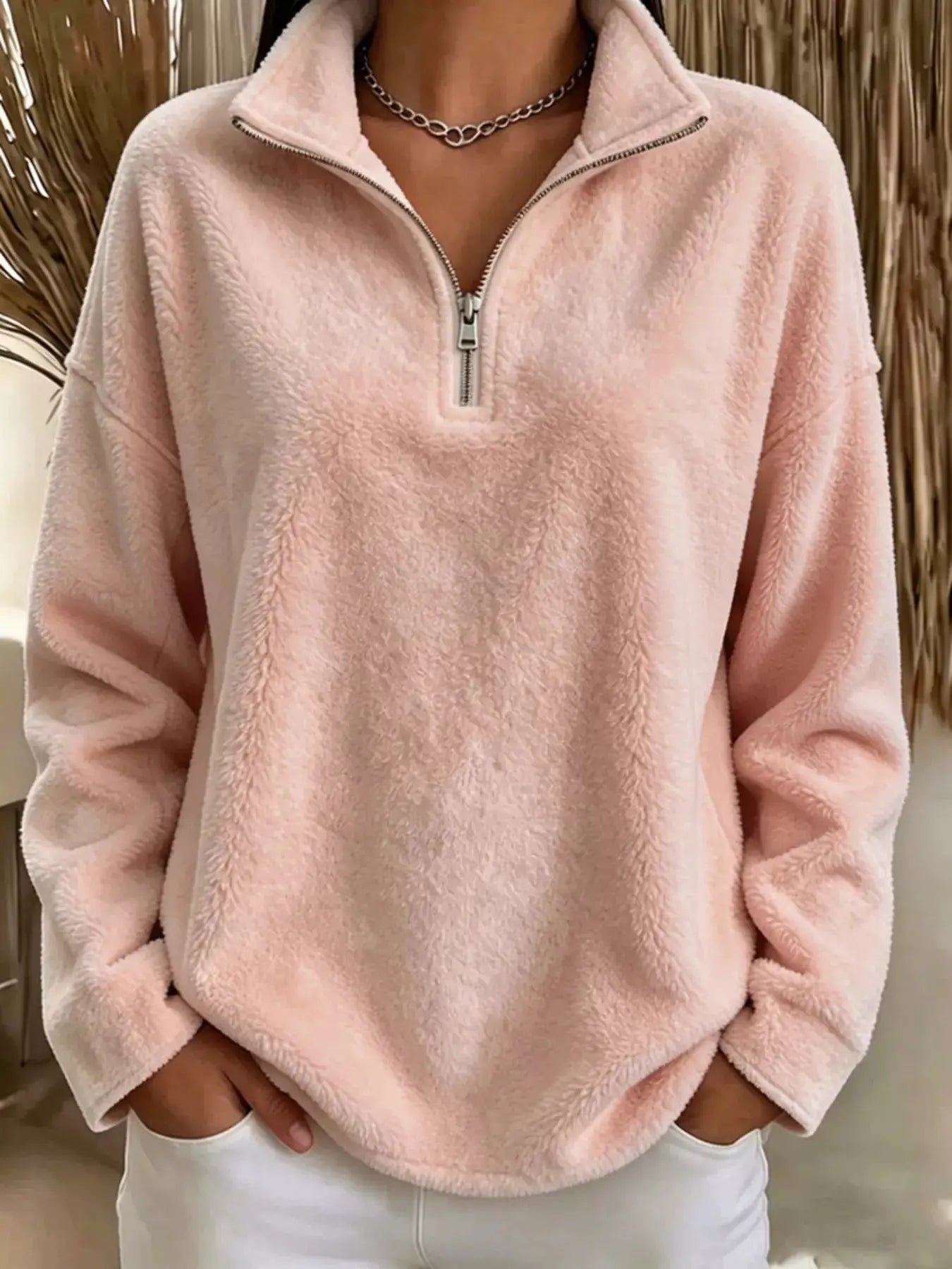 Full Size Quarter-Zip Fleece Sweatshirt Plus Size by Trendsi