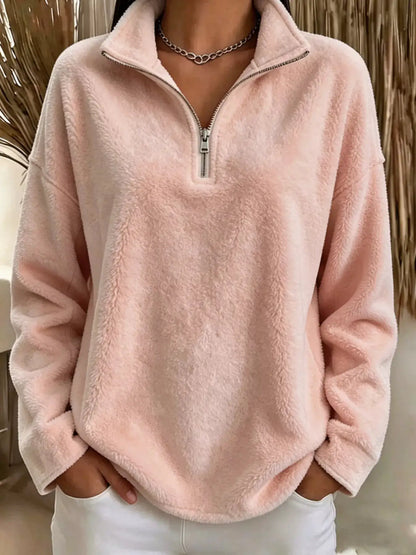 Full Size Quarter-Zip Fleece Sweatshirt Plus Size by Trendsi