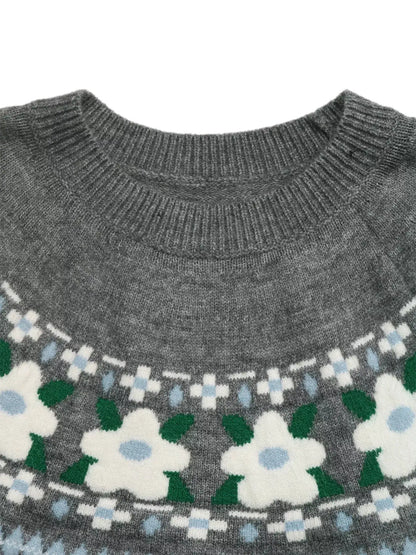 Floral Pattern Round Neck Sweater by Trendsi
