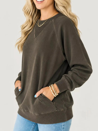 Crew Neck Raglan Sleeve Sweatshirt by Trendsi