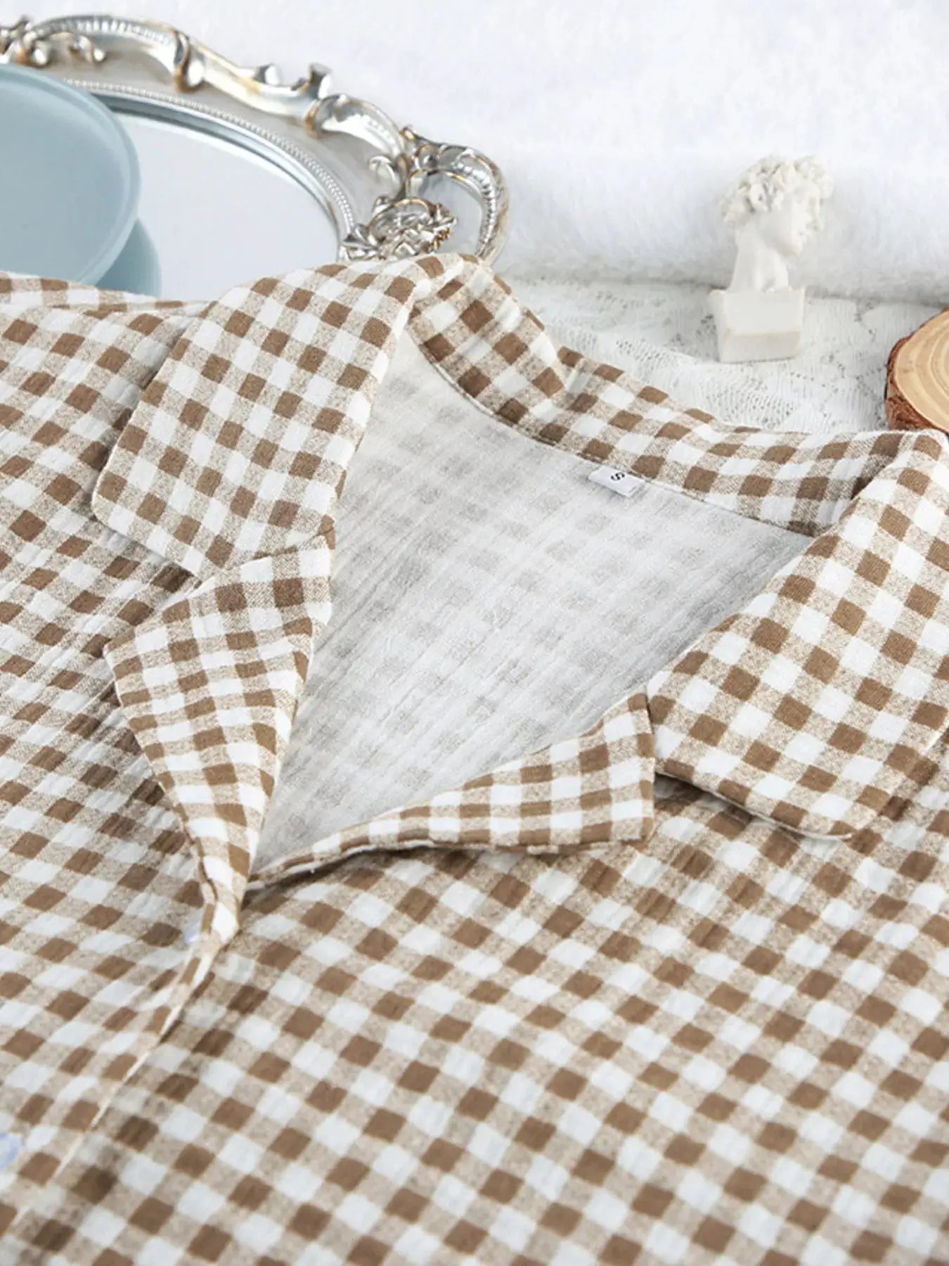 Gingham Ruffle-Trim Top and Pants Lounge Set by Trendsi