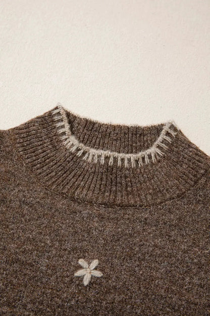 Floral Mock Neck Long Sleeve Sweater by Trendsi