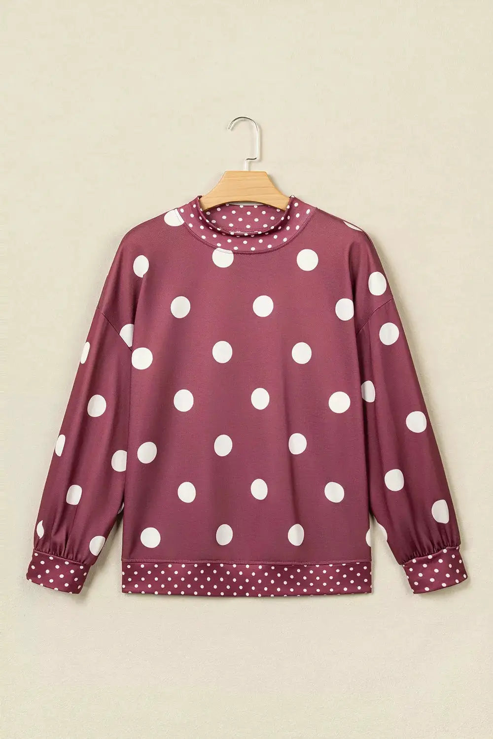 Polka Dot Print Contrast Detail Oversized Tunic Sweatshirt by Trendsi