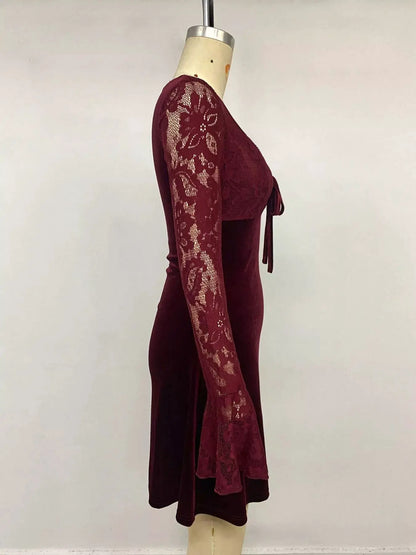 Lace Flare Sleeve Mini Dress by Trendsi