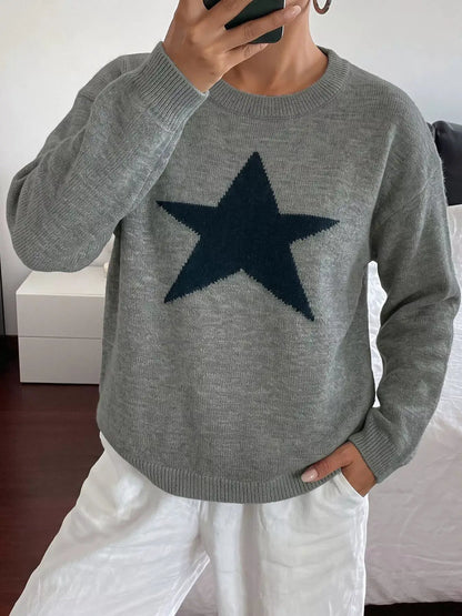 Star-Patterned Dropped Shoulder Sweater by Trendsi