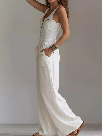 Sleeveless Button-Front Jumpsuit by Trendsi