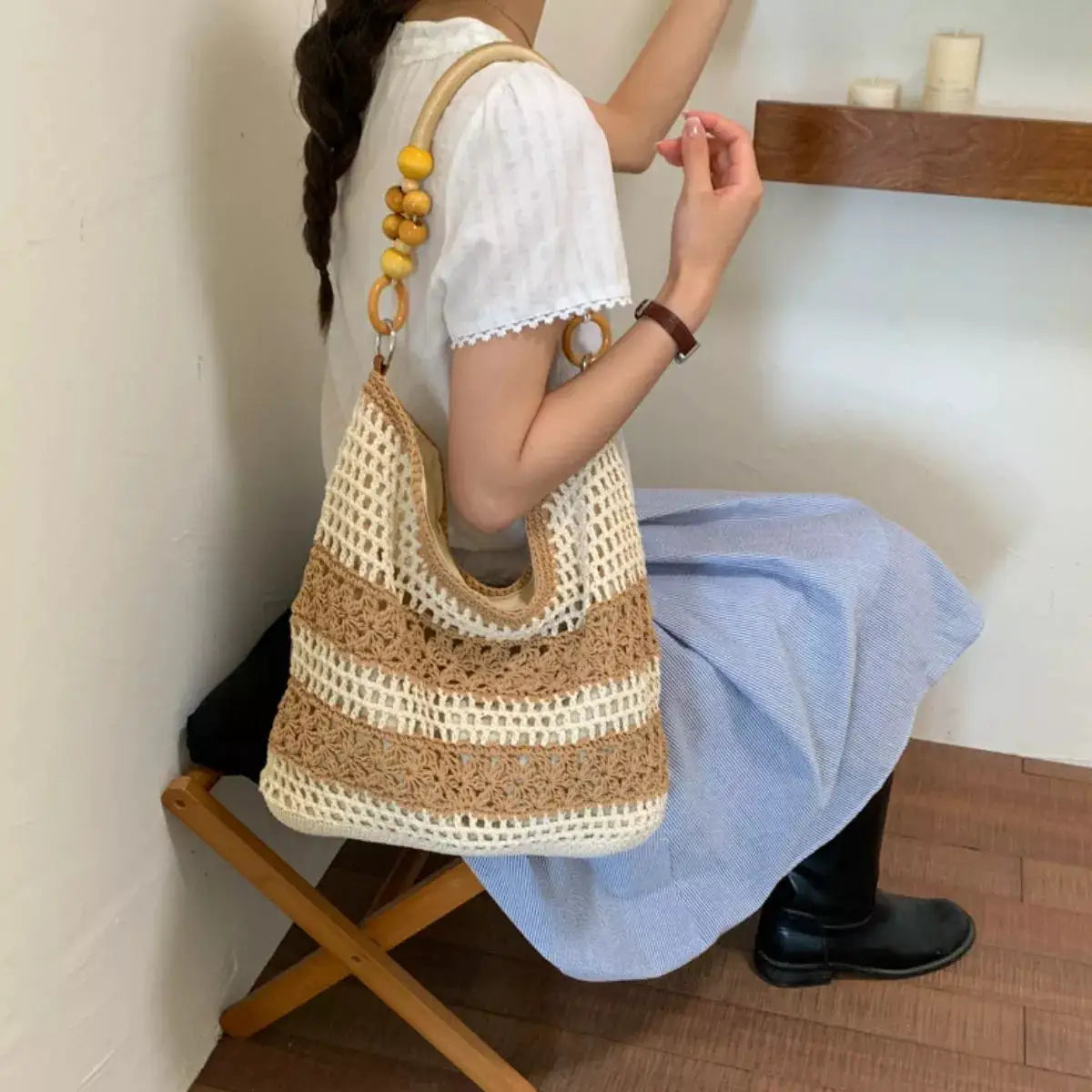 Crochet Knit Shoulder Bag by Trendsi
