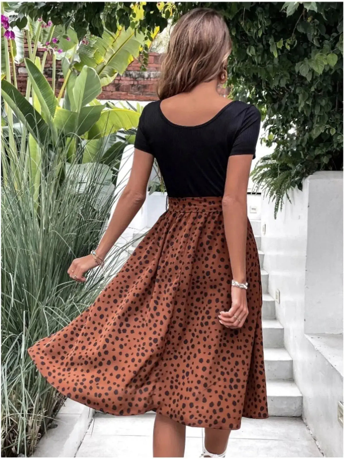 Leopard Print Tie-Waist Dress by Trendsi