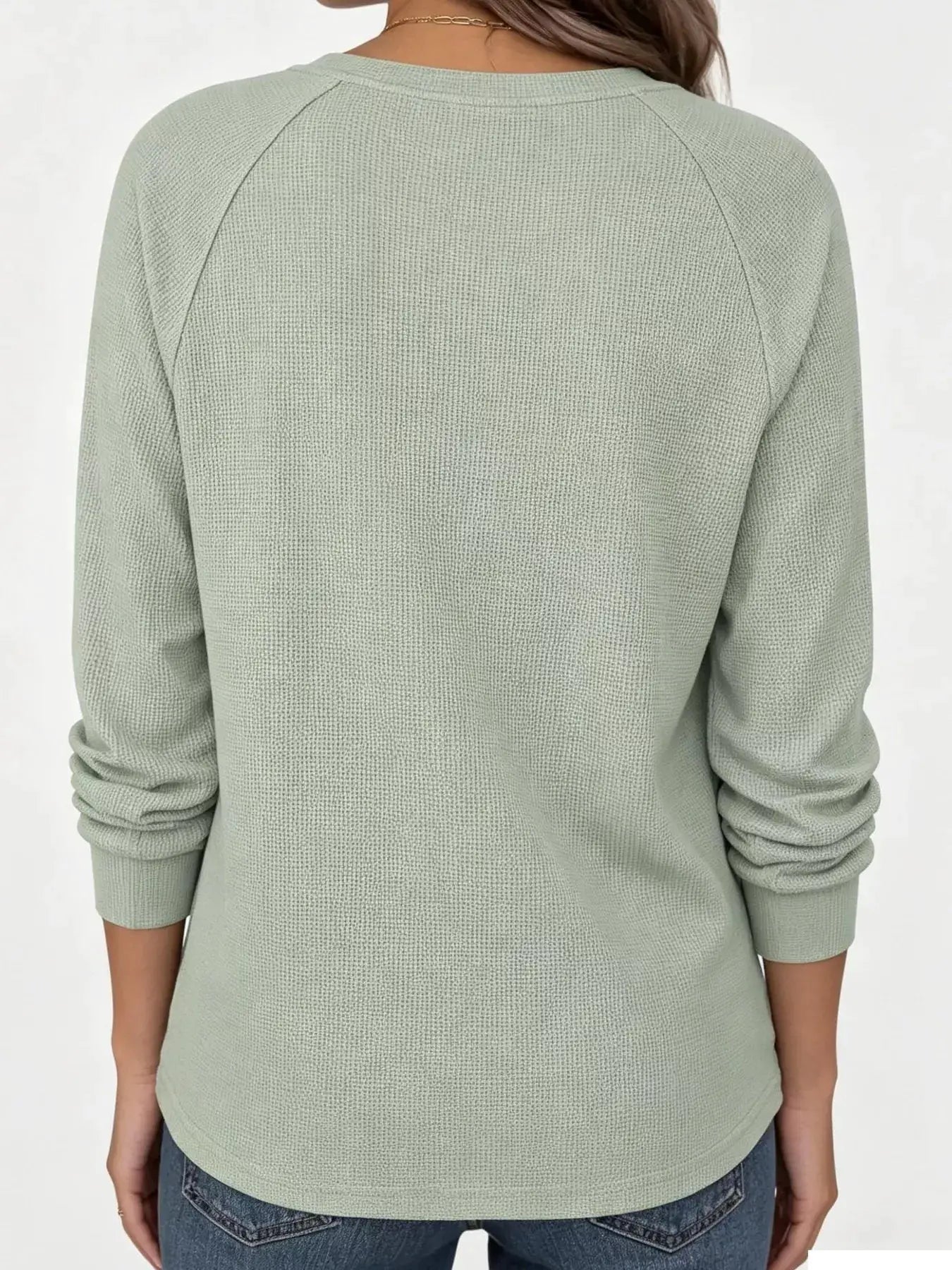 Waffle Knit Henley Long Sleeve T-Shirt by Trendsi