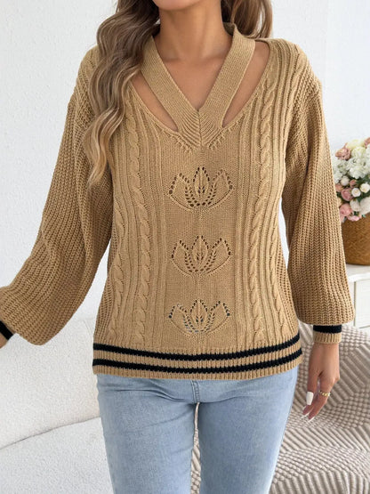 Cutout Cable Knit Sweater by Trendsi