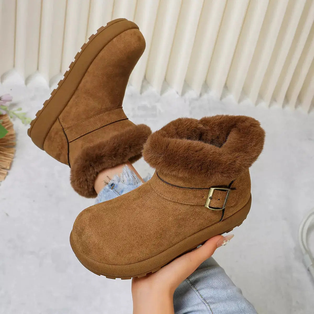 Round Toe Fuzzy Boots by Trendsi