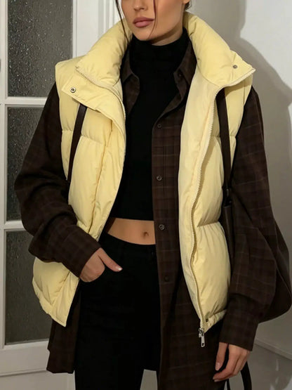 Snap-Button Placket Quilted Puffer Vest Coat by Trendsi