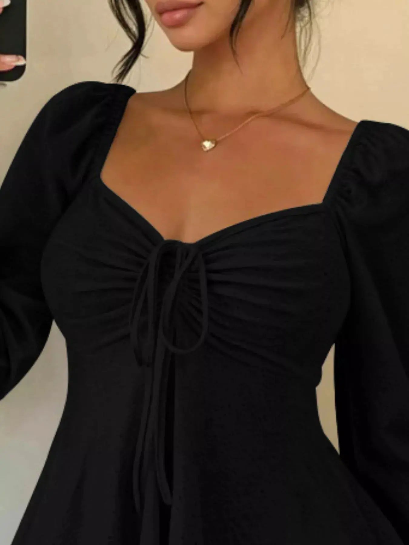 Ruched Sweetheart Neck Long Sleeve Top by Trendsi