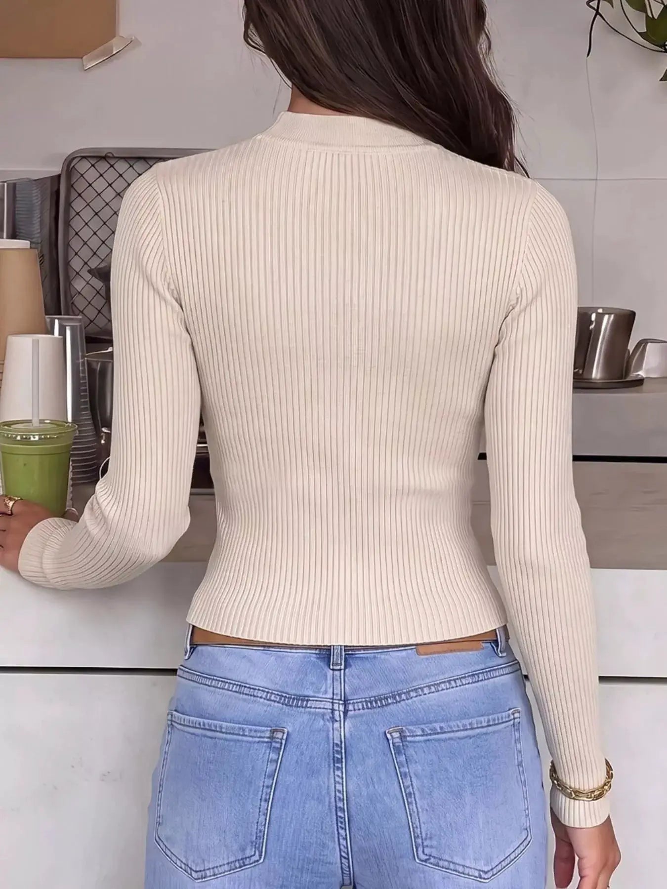 Chinese-Style Knot Detail Ribbed Knit Top by Trendsi