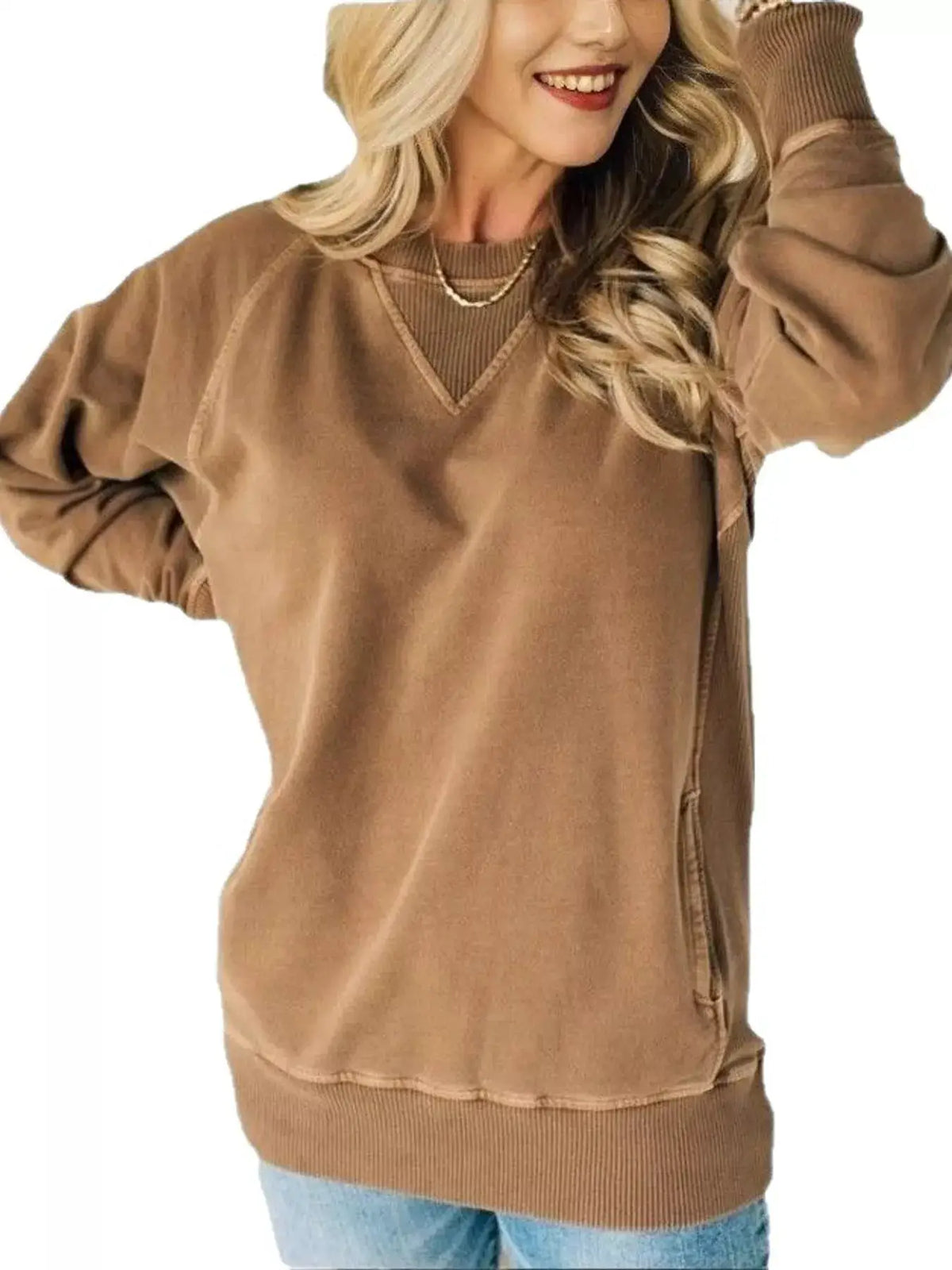 Crew Neck Raglan Sleeve Sweatshirt by Trendsi