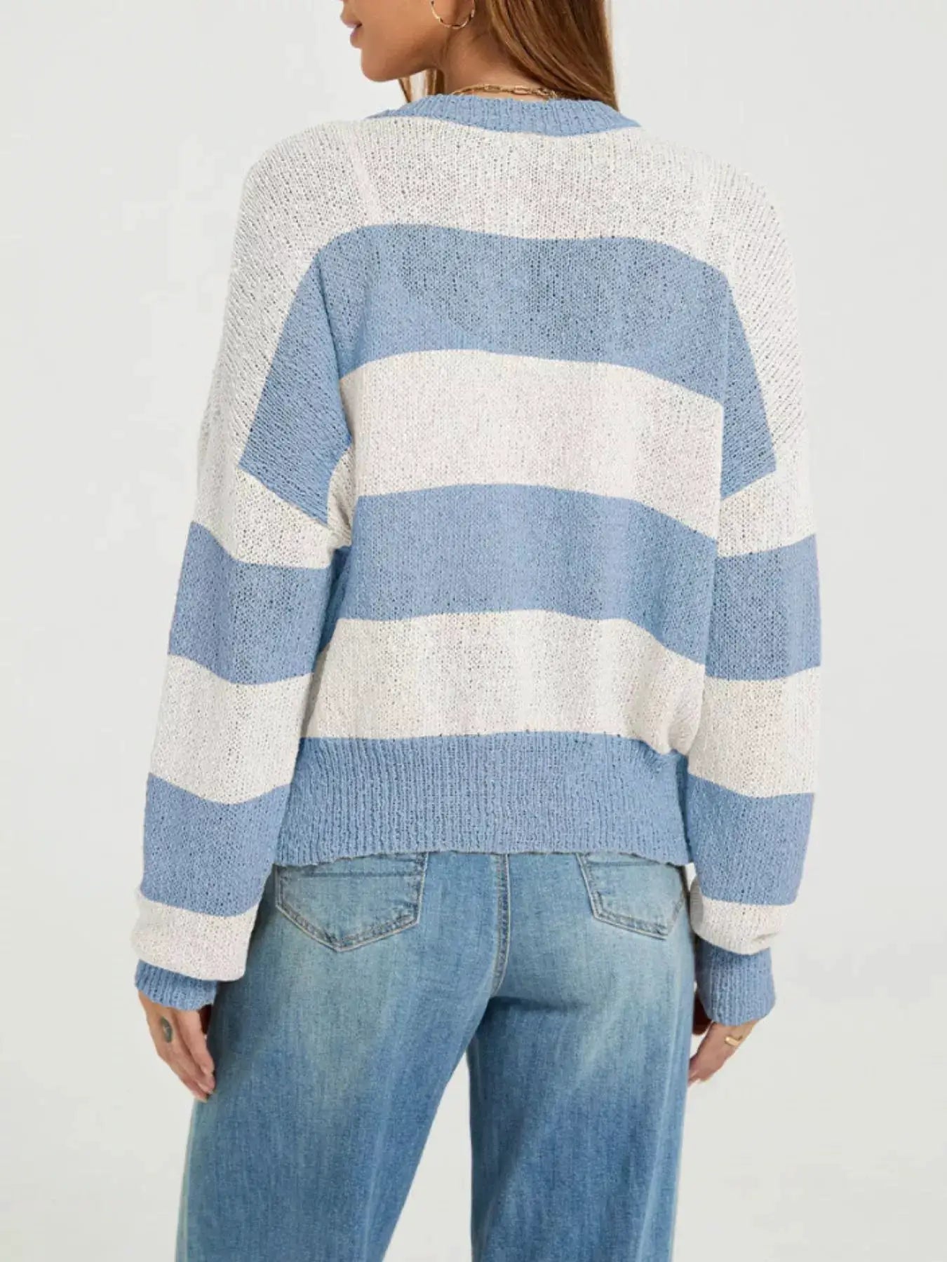 Casual Striped Button-Down Knit Cardigan by Trendsi