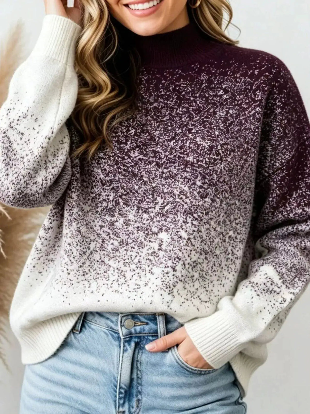 Gradient Turtleneck Long Sleeve Sweater by Trendsi