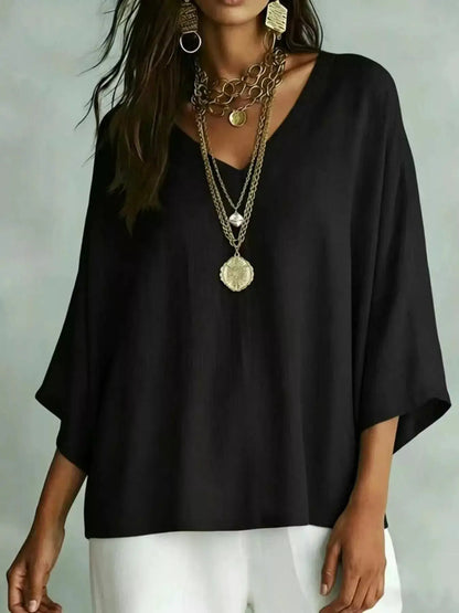 Full Size V-Neck Loose Fit T-Shirt Plus Size by Trendsi