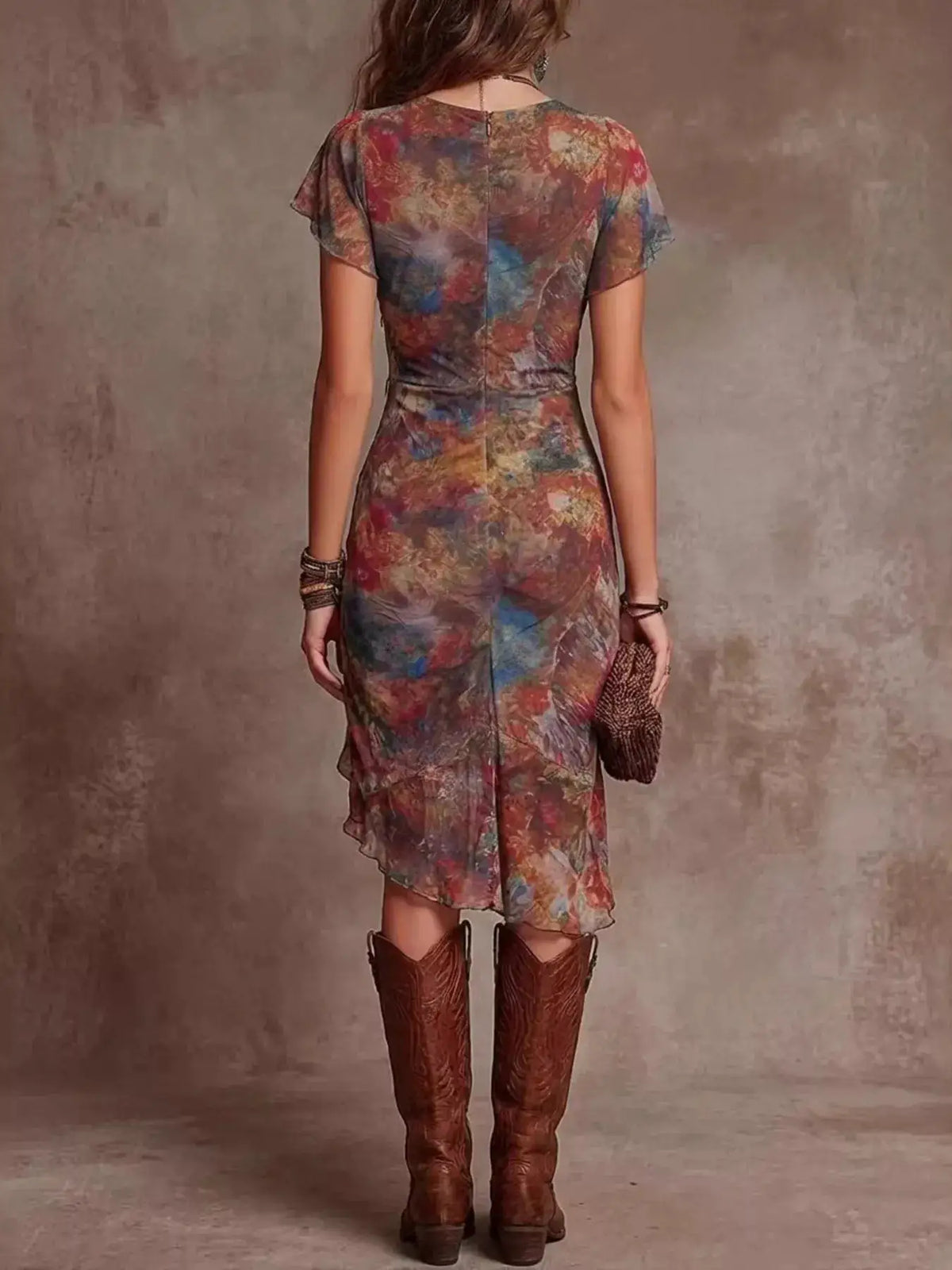Floral Print V-Neck Midi Dress with High Slit by Trendsi