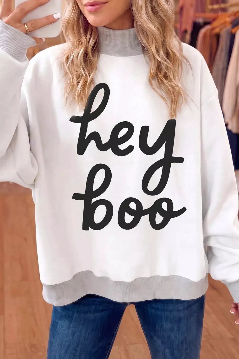Reversible Halloween Graphic Mock Neck Tunic Sweatshirt by Trendsi